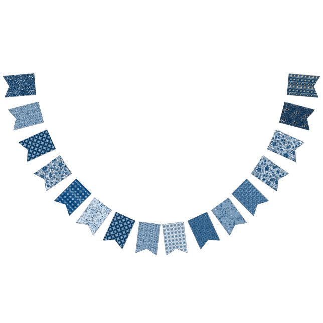 Bannière À Fanions Motifs floraux de Boho bleu classique | Belle (Tout)