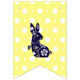 Bannière À Fanions Navy Floral Folk-Art Bunny Easter Bunting