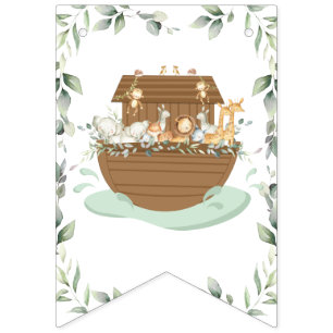 Bannière À Fanions Noah's Ark Greenery Anniversaire Baby shower Baptê