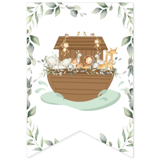 Bannière À Fanions Noah's Ark Greenery Baby shower neutre de genre (Premier drapeau)