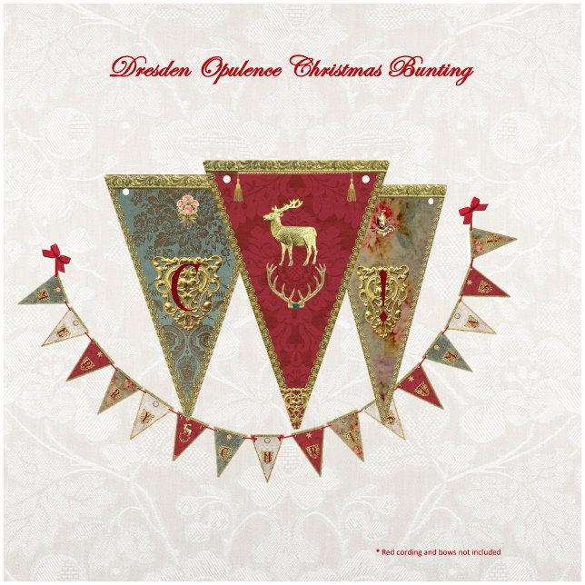 Bannière À Fanions Noël d'opulence de Dresde (Say "Merry Christmas!" with 16 beautifully-adorned printed flags that match our Dresden stockings!)
