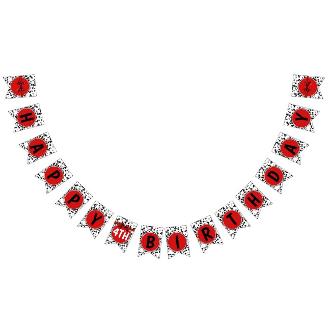 Bannière À Fanions Noir Blanc Rouge Bow Dalmatien Bonne fête d'annive (Tout)