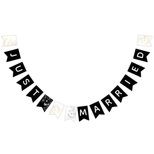 Bannière À Fanions Noir et blanc juste marié Mariage (Tout)