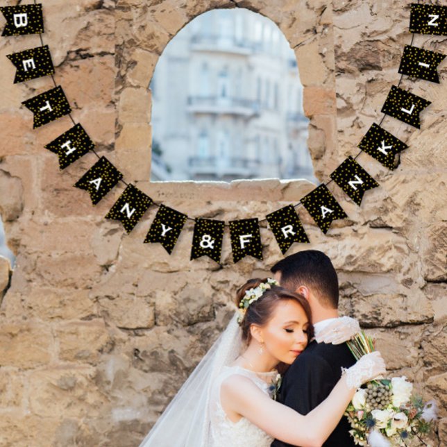 Bannière À Fanions Noir et blanc Random Gold Dot Patten Mariage (Créateur téléchargé)