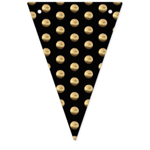 Bannière À Fanions Noir et motif de pois élégant d'or chic