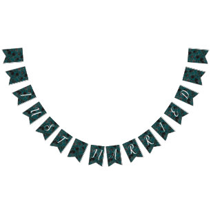 Bannière À Fanions Noir Turquoise Rose gothique Élégant mariage