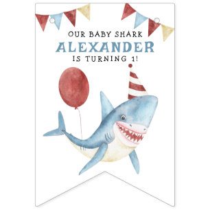 Bannière À Fanions Notre Baby Shark 1er Anniversaire Sous La Mer
