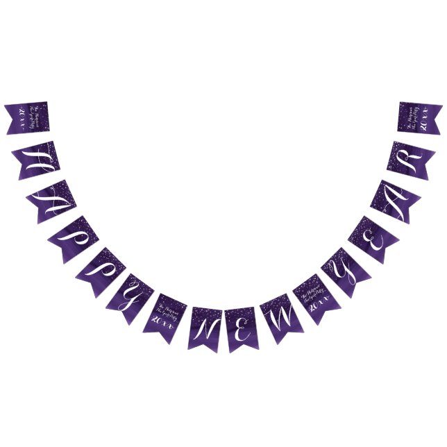 Bannière À Fanions Nuit étoilée Joyeux Nouvel An bleu violet foncé (Tout)