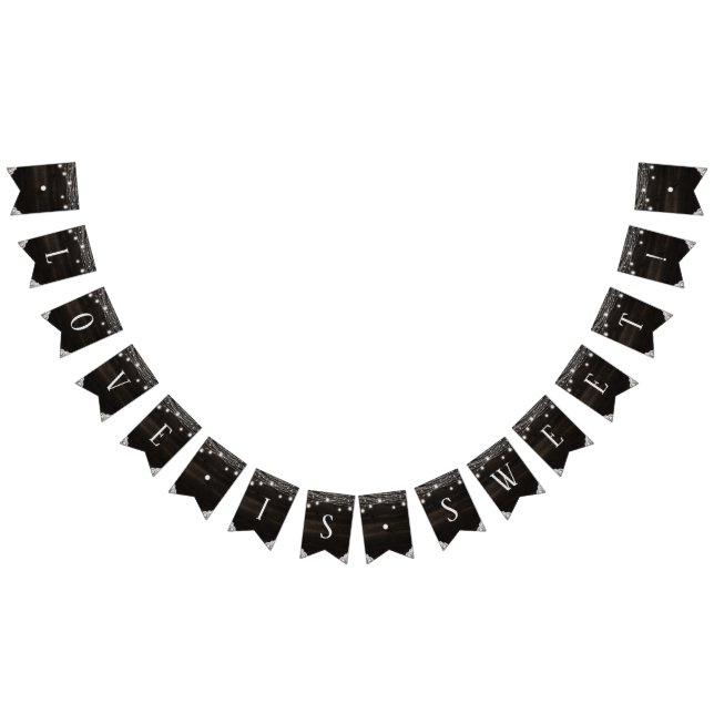 Bannière À Fanions Oak Ridge Rustic Dark Wood Love is Sweet Mariage (Tout)