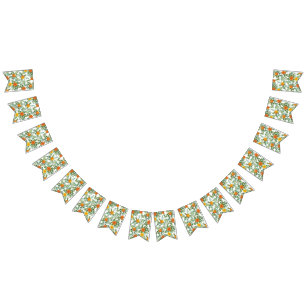 Bannière À Fanions Orange Mariage Peony Rose Floral