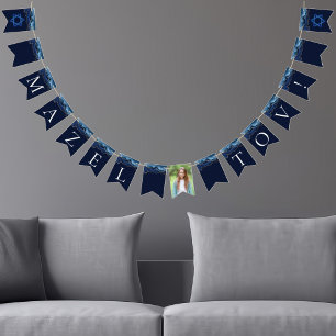 Bannière À Fanions Parti bat mitzvah Mazel Tov Marine Photo Bleu