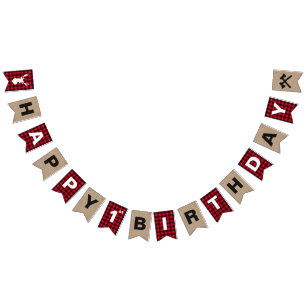 Bannière À Fanions Partie de joyeux anniversaire de plaid de Buffalo