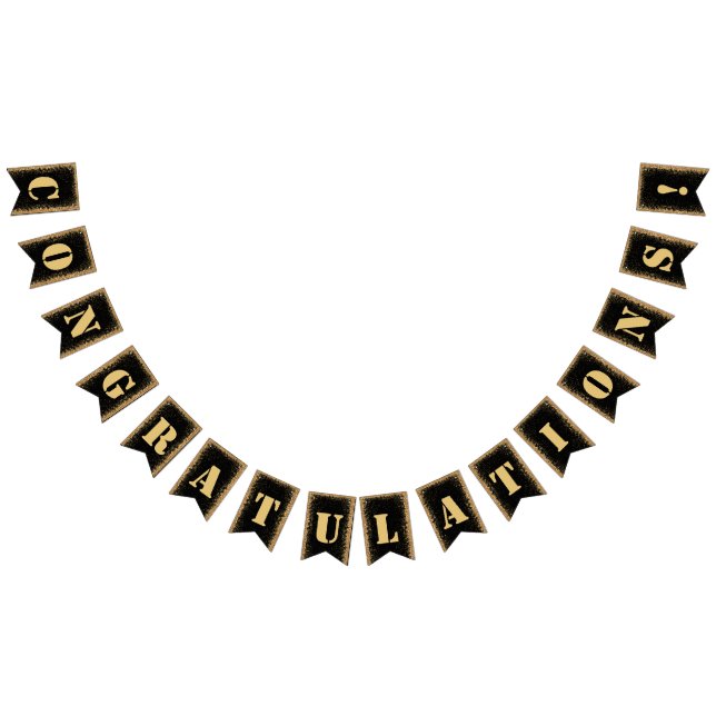 Bannière À Fanions Parties scintillant moderne Black & Gold Engagemen (Tout)