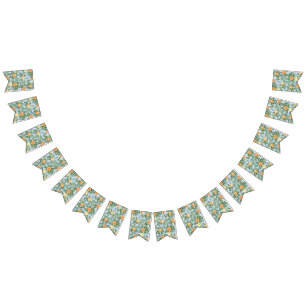 Bannière À Fanions Pêche et bleu clair pivoine et Rose Floral Mariage