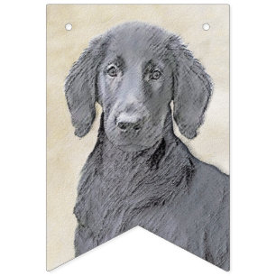 Bannière À Fanions Peinture Retriever à revêtement plat - Art Chien o