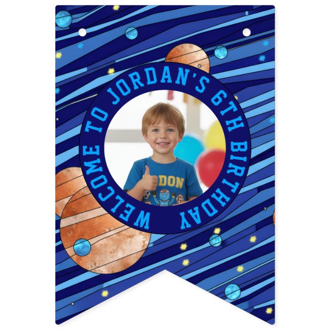 Bannière À Fanions Personalized Outer Space Galaxy Kids Photo (Premier drapeau)