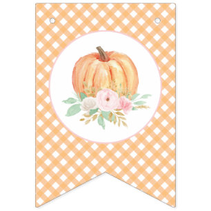 Bannière À Fanions Petit Citrouille Floral orange Plaid premier anniv