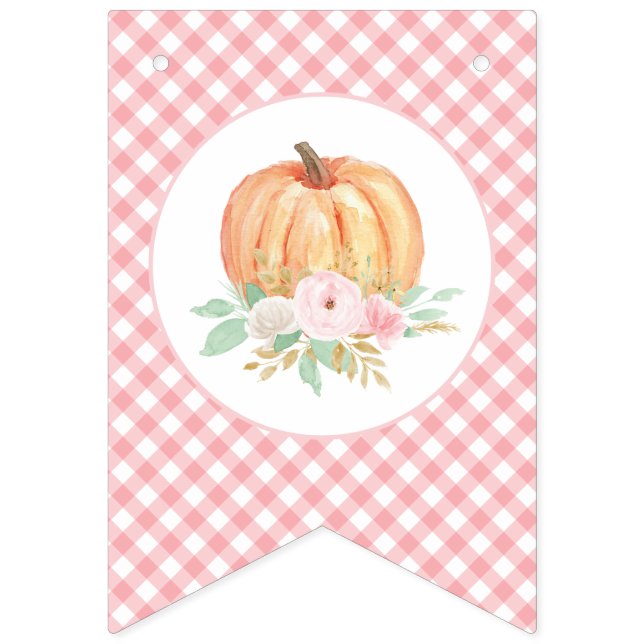 Bannière À Fanions Petit Citrouille Floral Rose Plaid premier anniver (Premier drapeau)