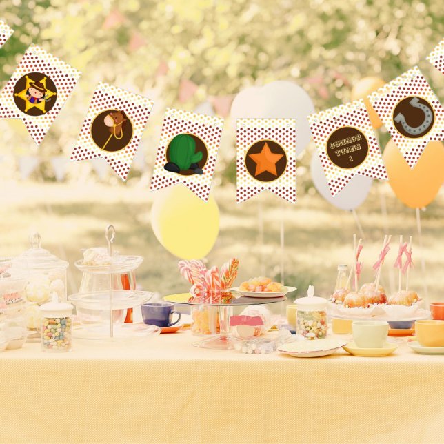 Bannière À Fanions Petit cowboy occidental mignon âge 1 anniversaire (wonderful cowboy themed bunting banner)