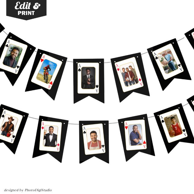 Bannière À Fanions Photo Bunting personnalisé, Casino Poker personnal (Personalized Photo Bunting, Custom Casino Poker Bunting Flags)