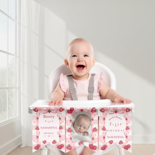 Bannière À Fanions Photo Red Gingham Bows Berry First Bunting Flags (Photo Red Gingham Bows Berry First Bunting Banner)