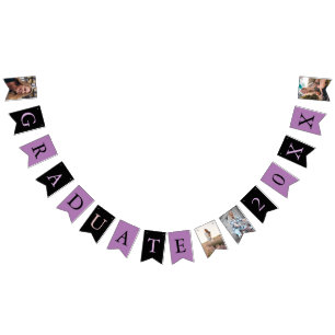 Bannière À Fanions Photos personnalisées Chic Purple Black Graduate