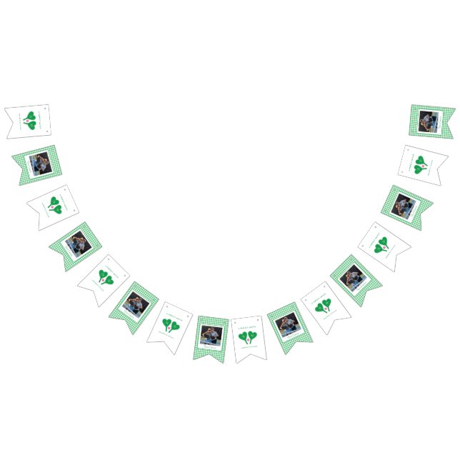Bannière À Fanions Pickleball Mariage rose et vert Preppy (Tout)