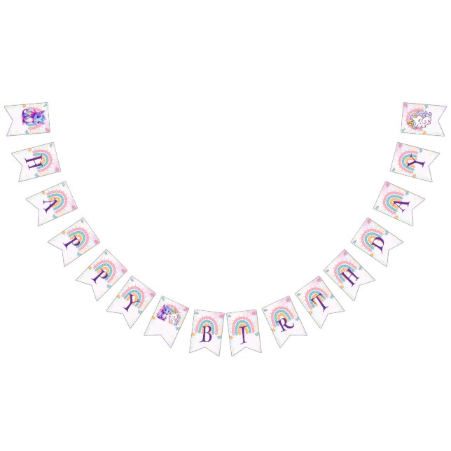 Bannière À Fanions Pink Cute Magique Unicorn dinosaures fête d'annive (Tout)