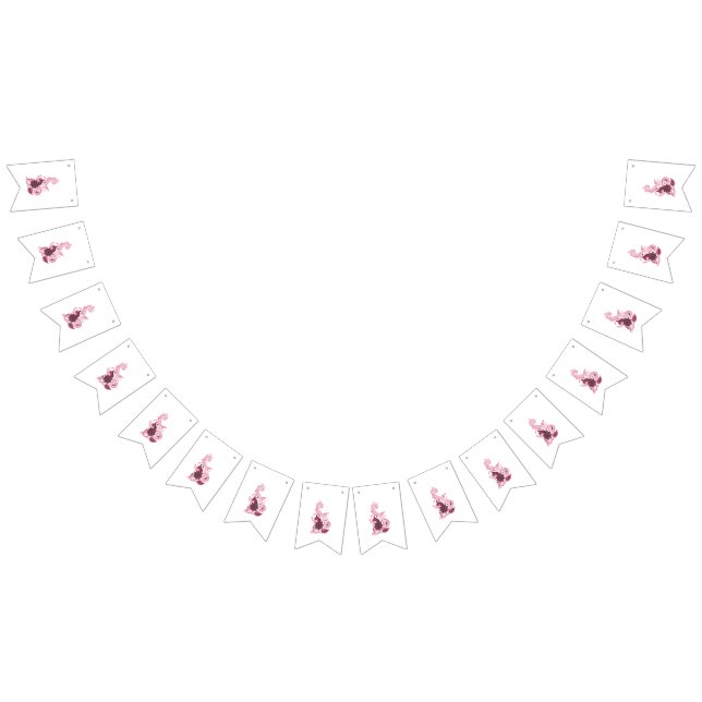 Bannière À Fanions Pink Floral Swirl ・ Élégante Broderie Art (Tout)