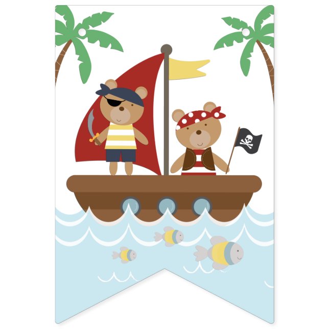 Bannière À Fanions Pirate Bear Boys Pirate Anniversaire (Premier drapeau)