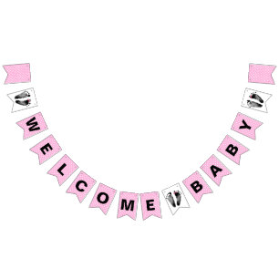 Bannière À Fanions Pointe Polka et empreintes de bébé
