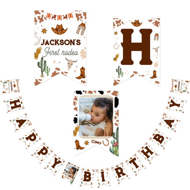Bannière À Fanions Premier Rodeo Western Boy 1er Joyeux anniversaire (Créateur téléchargé)