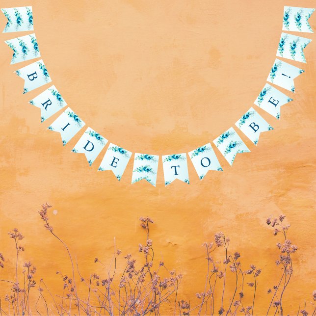 Bannière À Fanions Quelque chose de bleu, future mariée, floral, Show (Something Blue Bride To Be Floral Bridal Shower Bunting Flags )