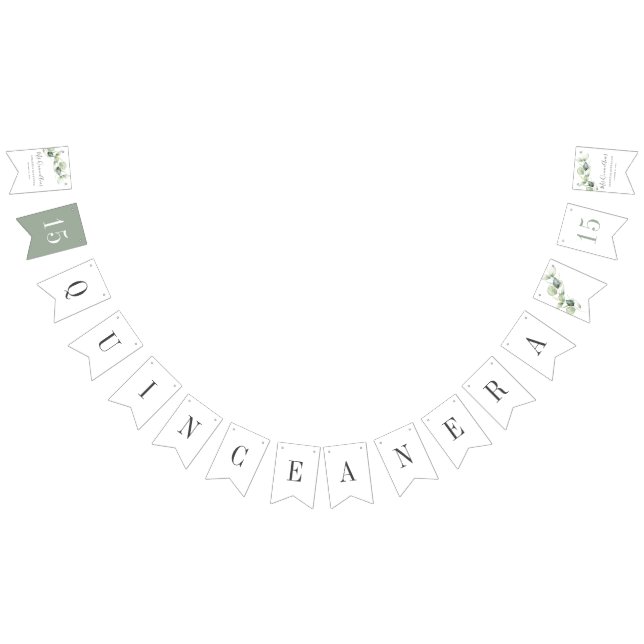 Bannière À Fanions Quinceanera Eucalyptus Feuilles Mis Quince Anos (Tout)