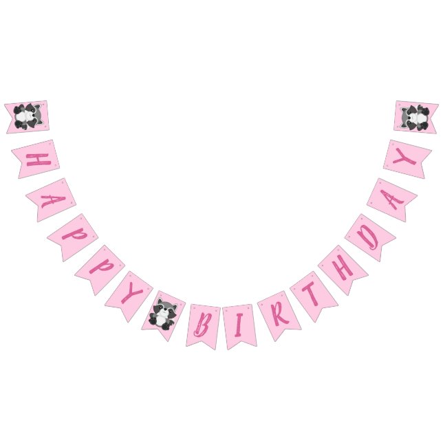 Bannière À Fanions Raccoon fête d'anniversaire rose (Tout)