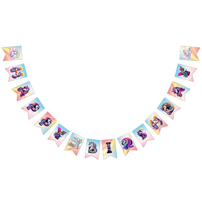 Bannière À Fanions Rainbow Unicorn Magique Anniversaire (Tout)