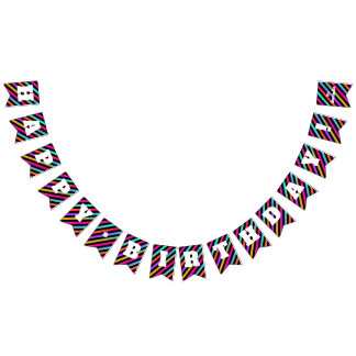 Bannière À Fanions Rayures au néon - la partie de joyeux anniversaire