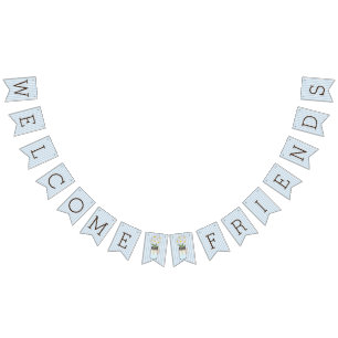 Bannière À Fanions Rayures bleues et blanches avec le baby shower de