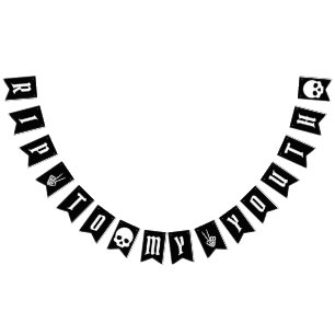 Bannière À Fanions Repose en paix sur mon crâne jeune Squelette Banni