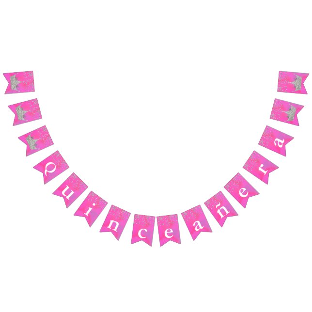 Bannière À Fanions Rose avec des couronnes d'argent Quinceañera Bund (Tout)