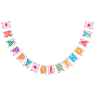 BANNIÈRE À FANIONS ROSE CLAIRE MULTICOLOUE\ HAPPY ‹ BIRTHDAY › SIGN