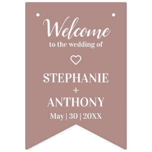 Bannière À Fanions Rose Dusty minimaliste et Mariage blanc