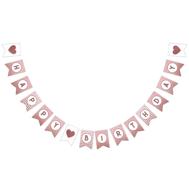 Bannière À Fanions Rose Gold Joyeux anniversaire Chic Girly Fête Femm (Tout)