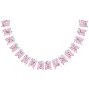 Bannière À Fanions Rose, gris blanc 🐘 éléphant bébé - Christening