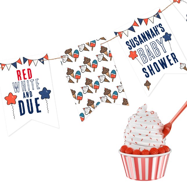 Bannière À Fanions Rouge blanc et 4 juillet Baby shower (Créateur téléchargé)