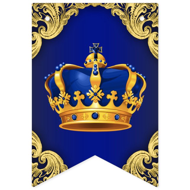 Bannière À Fanions Royal Blue Gold Prince Baby shower (Premier drapeau)