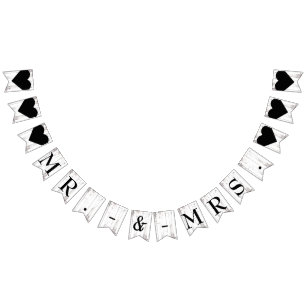 Bannière À Fanions Rustic White Wood Country Grange M. Mme La Mariage