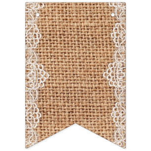 Bannière À Fanions Sacoche Rustique Burlap avec dentelle blanche.