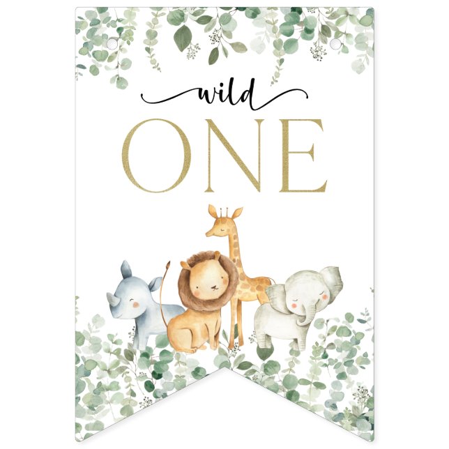 Bannière À Fanions Safari Animaux, Jungle, Sauvage Un, Premier Annive (Premier drapeau)