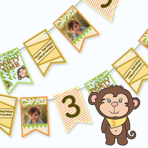 Bannière À Fanions Safari Singe Anniversaire